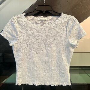Avec Les Filles Soft Blue Lace Crop Top